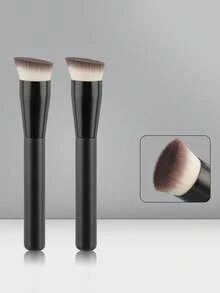 1支超薄宽舌形圆粉底刷，无痕遮瑕，不卡粉，柔软刷毛化妆工具 - 黑色 - 查看 2