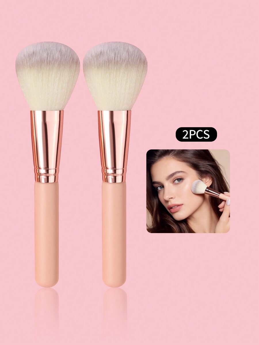 2pcs Premium Soft Large Makeup Brushes, Suitable For Powder, Blush, Contour, Loose Powder, Face Makeup Tools