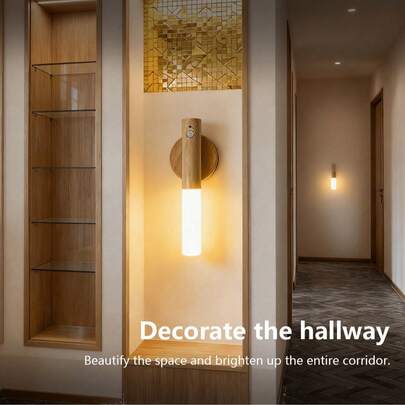 1pc Magnetic Motion Sensor LED Wall Light, USB Rechargeable Stick-On Night Light With 3 Color Modes (Cool/Warm/Warm White), Suitable For Corridor, Stairs, Wardrobe, Cabinet, Bedroom