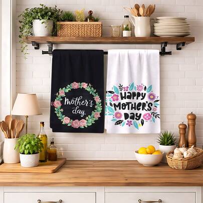 2/4/6pcs Mother's Day Themed Dish Towels, Super Absorbent Microfiber Modern Cloths, Cooking And Baking Tea Towels, Dish Cloths, Cleaning Rags, Hand Towels, Highly Soft And Absorbent, Kitchen Decor, Gifts For Neighbors, Moms, Birthdays, Housewarming For Friends, Kitchen Essentials, Household Necessities, Mother's Day Gifts