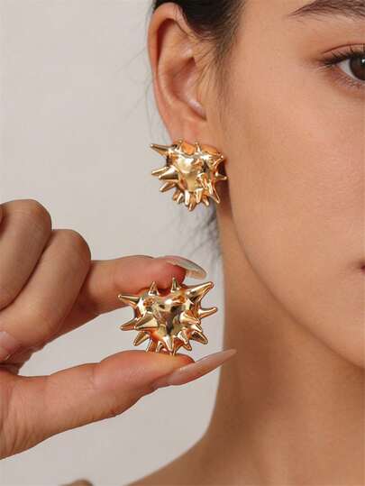 2 piezas Joyería vintage de metal con forma de erizo de mar y corazón con remache, regalo para mujer para fiesta, viaje, banquete, vacaciones