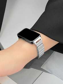 1 dây đeo đồng hồ thay thế bằng kim loại từ tính, kiểu dáng doanh nhân, tương thích với đồng hồ Watch 10/9/8/7/NFC - Bạc - Xem 3