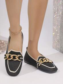 Mocasines de punta cuadrada, zapatos casuales, nueva llegada - Negro - Ver 4