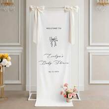 Custom Faux Linen Baby Shower Banner Personalized Minimalist Baby Shower Welcome Sign With Custom Name Date For Baby Shower Decor - Multicolor - View 5