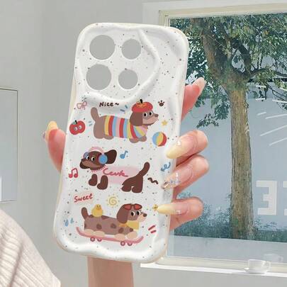 1pc Cartoon Sausage Dog Pattern Unique Cream Phone Case, Ideal For Daily Use, Compatible With IPhone17pro/17promax/17Air/17/16e/16/15/14/13/12/11/Galaxy S23/S24/S25/S26/A57/A37/A17/A07 Series