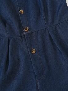 Teen GirlDenim Jumpsuit, Spring/Summer Lapel Sleeveless Top With Waist Belt And Wide Leg Pants, Casual Elegant Outfit For 13-16 Years Old - Medium Wash - View 5