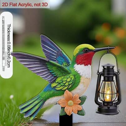 1pc Hummingbird & Lantern Flower Garden Stake - Acrylic Pointed Lawn Decor, Suitable For Outdoor Decoration, Can Be Inserted Into Lawn, Patio, Yard - Garden Aesthetics And Hummingbird Viewing Plant Stand (Decorative Style), 2D Flat Design