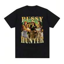 Hunter Funny Meme Cat Meme 100% Cotton Men's Shirt O-Neck Short Sleeve Harajuku Women's Summer Fashion Oversized T-Shirt - 黑色 - 查看 1