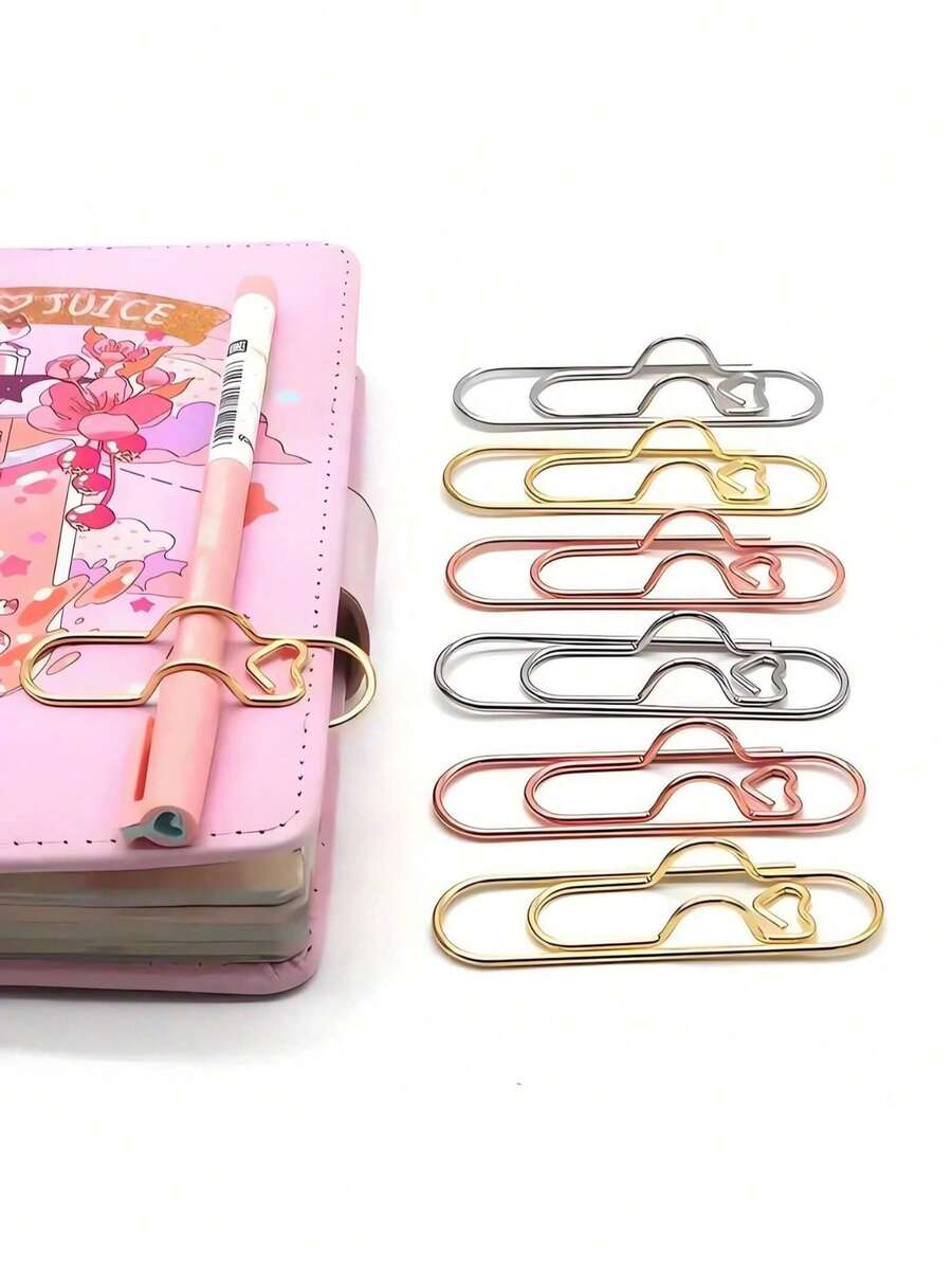 1/5pcs Stainless Steel Metal Clips Set, Multi-Functional Office & Study Organizer With Pen Holder, Stand & Hook Design, Ideal Notebook & Journal Accessories - View 1