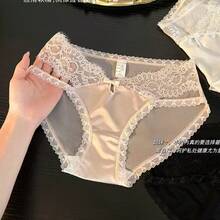 Japanese-Style Goodie~ Lace Panties, Thin, Low-Waisted, Transparent, Hollowed-Out, Pure Cotton Crotch, Private And Alluring Satin Triangle Panties For Women - 白色 - 查看 3