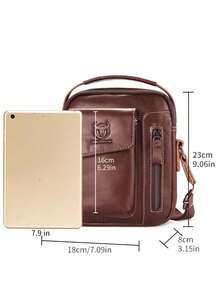 Men's Genuine Leather Retro Shoulder Bag, Casual Fashionable Handbag, Multifunctional Stylish Crossbody Bag, Suitable For Daily Travel Use, Fashionable Gift For Men Old Money Streetwear - Maroon - View 6