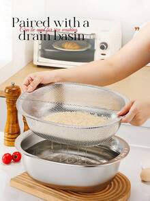 2 Pc Multifunctional Household Rice And Vegetable Drainage Basket, And Basin+Drain Basin, Used For Fruit And Vegetable Storage, Multifunctional Travel Filter, Travel Filter Basket, Travel Filter Screen, Rice Washing Filter, Restaurant Drainage Basket. - Multicolor - View 7