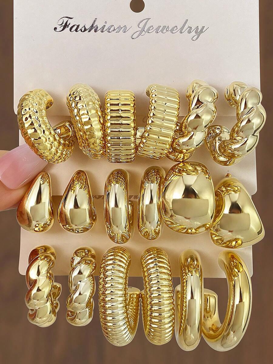 18pcs/Set Minimalist Geometric CCB Earring Set - Gold - View 1