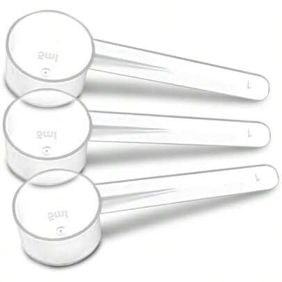 3 Measuring Spoons Set With Short Handle - 1 Teaspoon (5 ML) Clear Plastic Scoops For Creatine, Coffee, Grains, Spices, Powders, And Other Dry Goods, , Kitchen Tools Measure, Fits In Jars