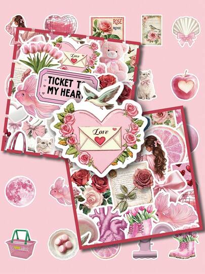 50pcs Pink Party Stickers Creative And Unique Designs Perfect For Guitars, Skateboards, Envelopes, Notebooks, Suitcases, Desktops, And Holiday Gift Decorations