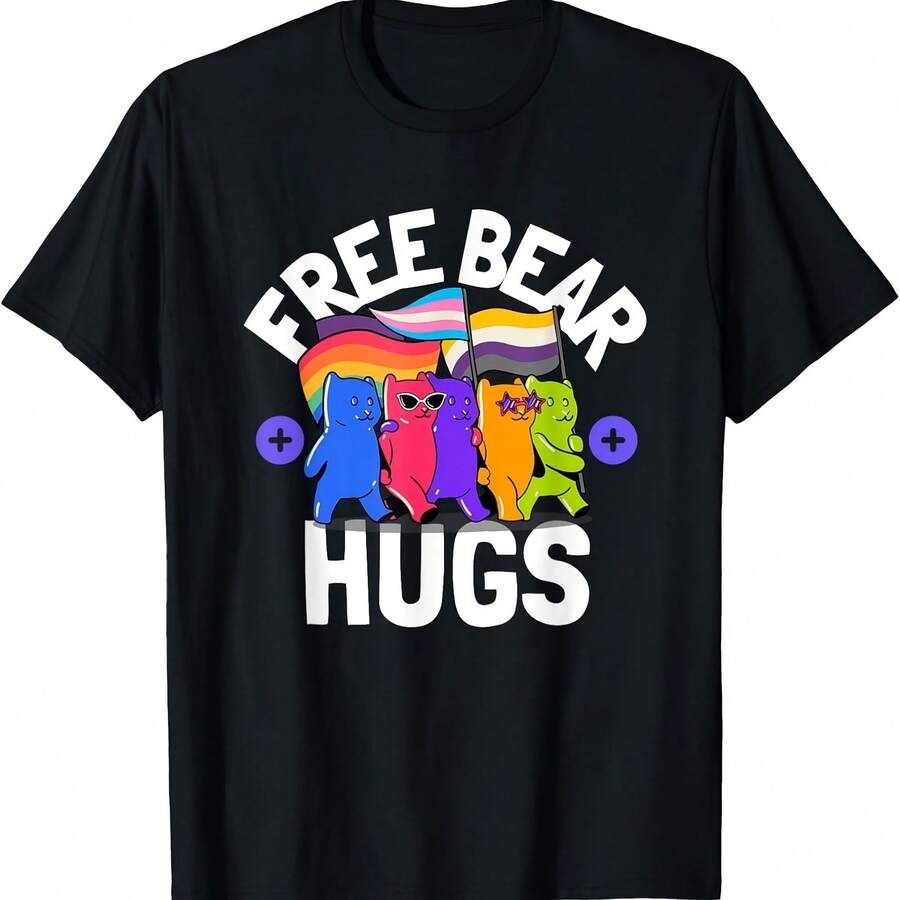 Free Bear Hugs Gay Pride Gay Bear T-Shirt - 黑色3 - 查看 1