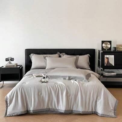 1pc Solid Color Summer Quilt, Lightweight, Cool, Comfortable, Soft Touch Summer Blanket, Machine Washable Polyester, Quilted, Suitable For Bedroom And Guest Room All Seasons (Pillow And Pillowcase Not Included)