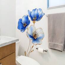 1pc Blue Floral Wall Sticker, Waterproof & Oil-Resistant Home Decor Sticker, Removable Matte Self-Adhesive Wall Decal Suitable For Living Room & Bedroom, Spring Decor To Add Vitality To Your Home, Rama Decor Sticker Gift For Birthday And Graduation - Blue Flowers - View 3