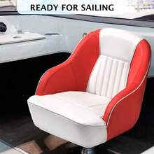 Silla de capitán para pontón, silla ergonómica tipo cubo para capitán, acolchado de espuma comprimida, estructura de plástico moldeado por inyección, sillas de capitán para barco con perno de montaje - Esquema de colores blanco y rojo - Ver 5