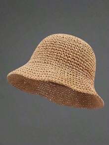 Classic Straw Braid Hat, Women's Beach Hat, Versatile Bucket Hat,, Spring/Summer - 卡其色 - 查看 1