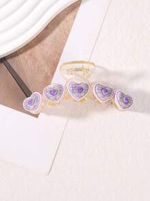 1pc Romantic Fashion Hair Claw, Versatile Plaid Heart Acrylic Hair Clip Summer Hair Accessories Beach Claw Clips Vacay - Multicolor - View 17