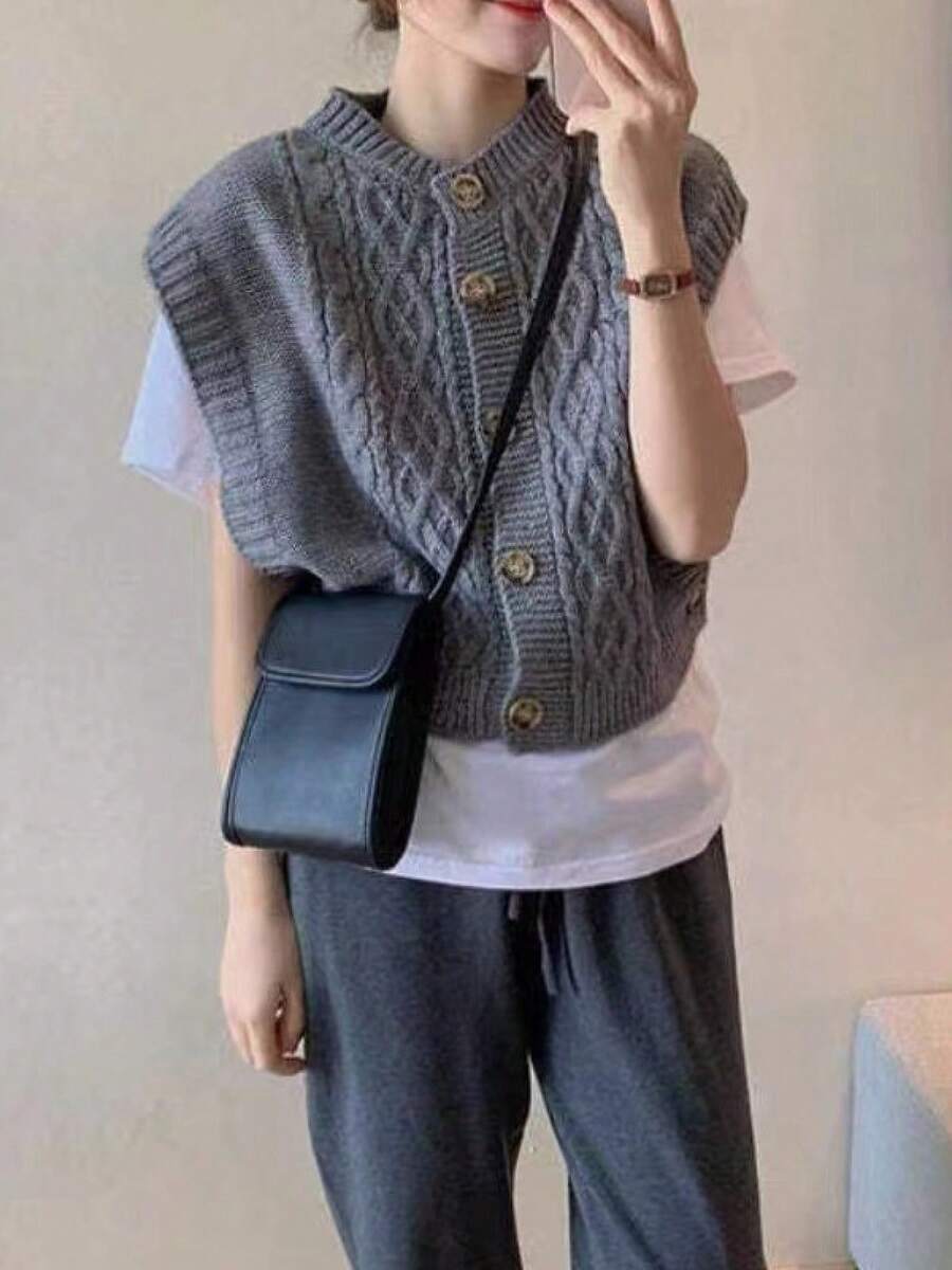 Women Sweater Vests - Grey - View 1