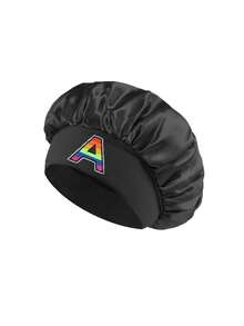 1PC Children's Smooth Satin Bonnet With Letter, Fashionable And Comfortable Sleep Cap, Breathable And Non-Slip, Daily Hair Care Hat - Black - View 5