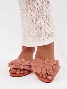 Women's Flat Slippers With Embellishment Comfortable And Lightweight Perfect For Summer Grelora Black White Yellow Orange Violet Pink Blue - Orange - View 4