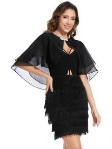Women's Sheer  Shawls And Wraps For Evening Dresses Soft Wedding Cape Lightweight Bridesmaid Scarves Cover Up - màu đen - Xem 3