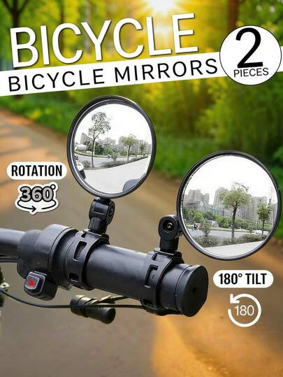 Universal Bike Mirror - 360° Rotating Handlebar Mount For Mountain Bikes/Electric Scooters - Wide View Mirror With Quick-Install Clamp(2Pcs/1PC)