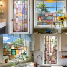 1/5pcs Set Static Frosted Glass Film, 3D Textured Colorful Block Privacy Blocking Anti-UV Removable Glass Sticker, Suitable For Bathroom, Kitchen, Living Room Glass Doors - Multicolor - View 2
