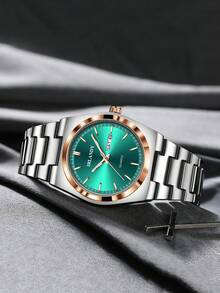 BERGCOZ Men's Casual Fashion Quartz Round Watch, Suitable For Daily Wear, Birthday Gift, Party, Holiday Gathering, Also An Ideal Gift For Yourself Or Friends. No Packaging Included. - V301-silver Blue - View 3