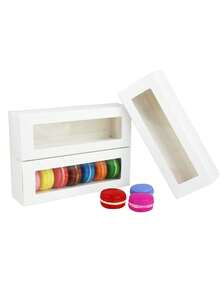 5个/10个/20个装长方形开窗马卡龙盒、面包盒、甜点盒、甜甜圈盒、巧克力盒、糖果包装盒、糕点礼盒，适用于节日和派对 - 查看 6