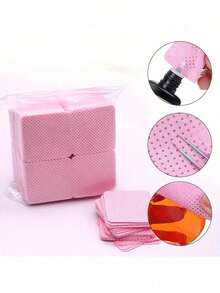 1 Box Of Lint Free Nail Wiping Cloth And Eyelash Extension Glue Cleaning Towel - Non-Woven Soft Gel Nail Remover Pad, Butterfly And Heart Design, Pink, Including Storage Box - Multicolor - View 4