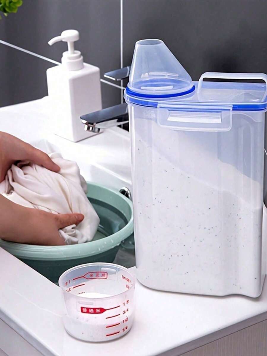 1pc Plastic Laundry Detergent Dispenser With Lid - Leak-Proof, Airtight Storage Container, Powder Detergent Organizer Box, Large Capacity Liquid Soap Storage Box For Powder And Liquid Soap - Multicolor - View 1