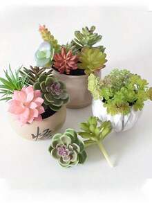 18株仿真多肉植物，优雅假多肉，桌面摆件，窗台绿植装饰，多种无盆仿真多肉植物，人造塑料仙人掌茎多肉植物花园家居装饰礼品，适合现代家居和花园装饰，室内外均可使用，夏季绿色盆栽装饰，活动派对装饰（颜色随机） - 彩色 - 查看 5