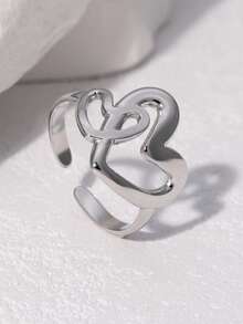 1pc Fashionable, Sweet & Cute Personalized Design Minimalist Versatile High-End Plated Stainless Steel Heart-Shaped Open Ring, Suitable For Women's Daily, Party, And Date Wear - Multicolor - View 4