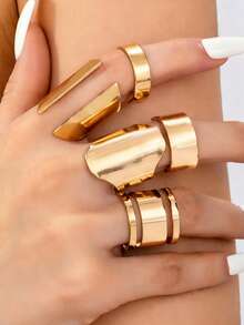 5pcs Chic Ring Set For Women - Vintage & Boho Style, Perfect For Casual Attire - Gold - View 6