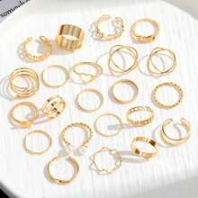 22pcs Bohemian Style Gold Stackable Ring Set, Suitable For Daily Wear And Stacking Designs - Gold - View 6