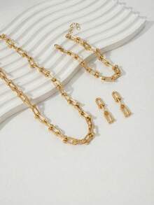 3pcs/Set European & American Ins-Style Influencer Jewelry - U-Shaped Horseshoe Pendant Necklace, Bracelet, And Earrings - Gold - View 2