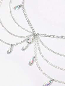 1pc Women's Gothic-Style Waist Chain With Teardrop Shaped Crystal For Christmas, Halloween, Wedding, Party And Everyday Wear, 105cm In Length Summer, School Fall, Autumn, Halloween CBRF - 銀色 - 查看 5