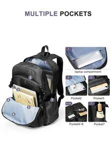 Mochila escolar de gran capacidad, mochila para estudiantes de secundaria y universidad, mochila de viaje casual de alta capacidad para mujeres, mochila de negocios para hombres para computadora portátil de 15.6 pulgadas, mochila de trabajo con múltiples funciones y capas, mochila para viajes al aire libre, escuela secundaria y universidad, adecuada para viajes de trabajo, escuela y actividades al aire libre, regalo para niños y niñas - Multicolor - Ver 4