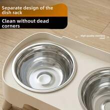 不锈钢宠物喂食器，双碗设计，带水碗，旨在促进宠物健康喂养，配有可爱有趣的饮水和食物分配器。包含防滑不锈钢双碗，易于清洁。 - 均碼 - 查看 8