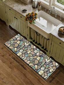 1pc Silica Gel Kitchen Mat, Asymmetrical Beige, Gray, Mint Green Pebble Pattern Design, Natural Rustic Style, Surface Fabric, Middle Sponge Absorbent, Bottom Rubber Non-Slip, Easy To Clean Kitchen Rug - Multicolor - View 17