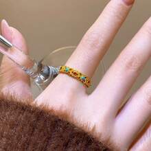 Nhẫn men đỏ kiểu Pháp hình thoi khảm đá Cubic Zirconia siêu nhỏ, thiết kế sang trọng, thanh lịch dành cho nữ. - Vàng - Xem 8