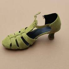 Giày sandal La Mã dệt kiểu cổ điển dành cho nữ, giày cao gót dày bằng da lộn màu xanh bơ, thiết kế độc đáo với quai bất đối xứng/cao gót lệch, giày ngoài trời mùa xuân & thu. - màu xanh lá - Xem 9