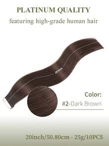 DNE HAIR 10片装100%真人发隐形接发片，长度14-22英寸，2号深棕色直发，适合细软发质，发尾浓密，适合日常佩戴和沙龙使用。 - S2 - 查看 13