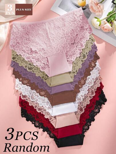 FOVTY 3pcs/Pack Plus Size Women's Assorted Classic Pattern Soft Underwear, Autumn/Winter