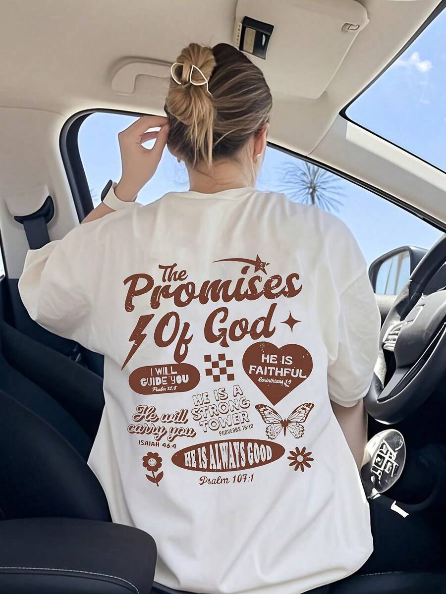 Camiseta moderna para mujer, ideal para ir al trabajo, con mangas cortas, cuello redondo y estampado de letras en inglés. - Blanco - Ver 1