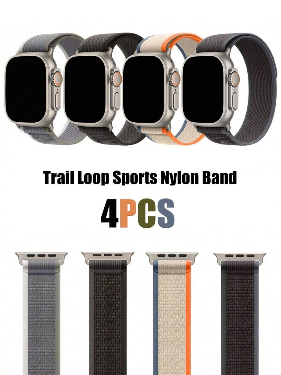 4条装，兼容表带，尺寸涵盖38mm、40mm、41mm、42mm、44mm、45mm、46mm和49mm。运动休闲风格，柔软透气的尼龙材质，采用魔术贴设计。兼容 Ultra/11/10/9/8/7/6/5/4/3/SE系列男女款表带。佩戴舒适便捷。 - 多色1 - 查看 1